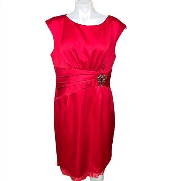 Coldwater Creek red cap sleeve evening, cocktail dress w/rhinestone accents p 16 - Picture 1 of 10